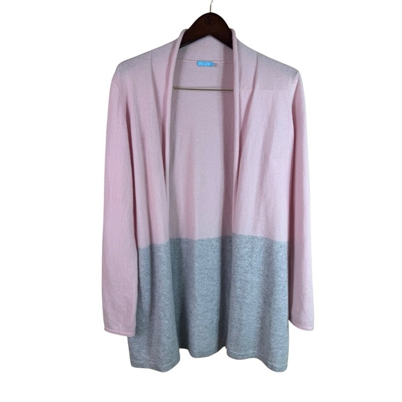 J. McLaughlin Sweaters - J. McLaughlin Women's Sherrin Cashmere Cardigan Color Block Large Pink Gray‎